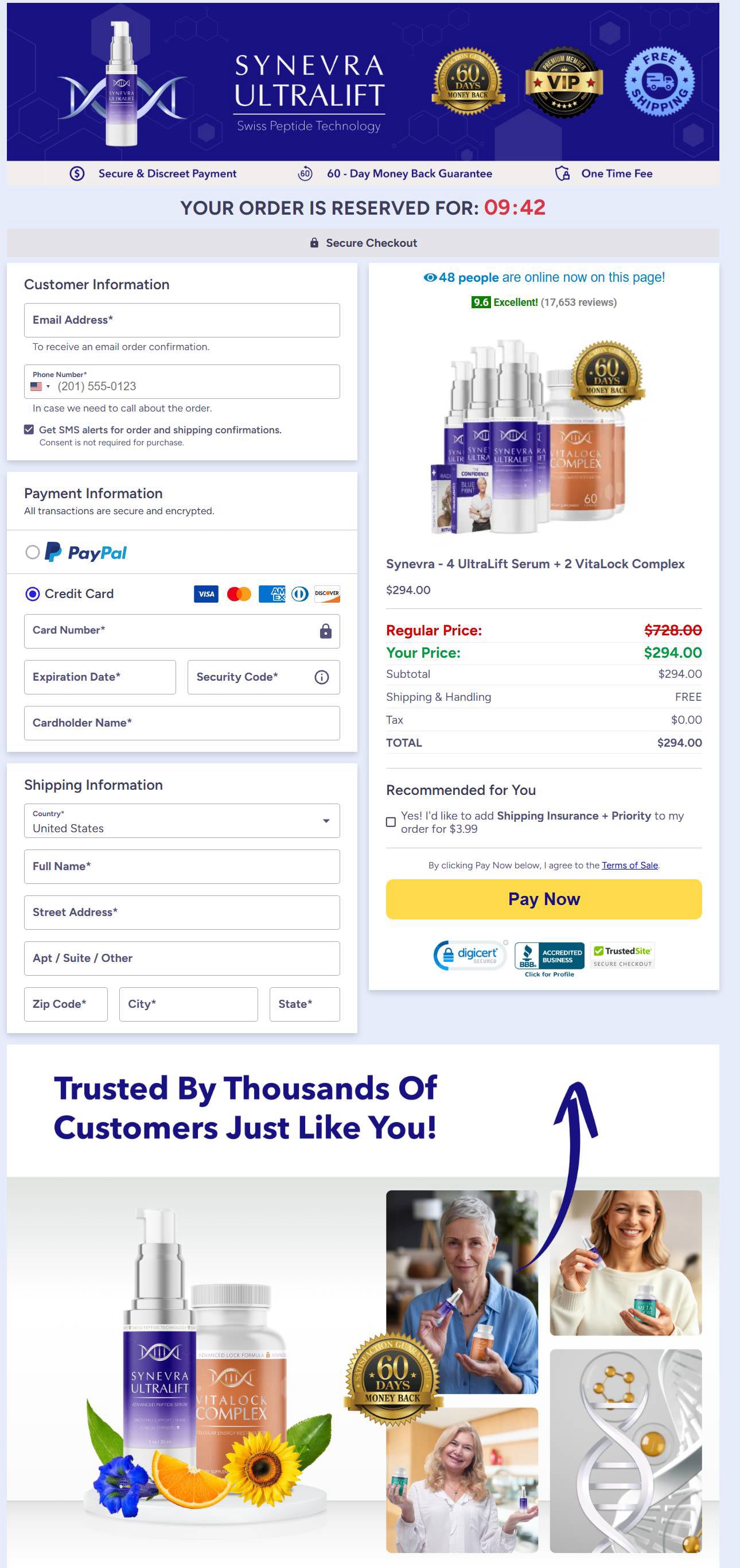 Synevra UltraLift Final Checkout Page